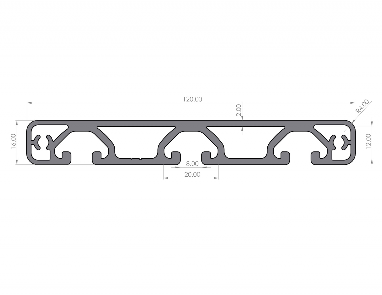 Aluminum profile 16x120 Eco groove 8 I type